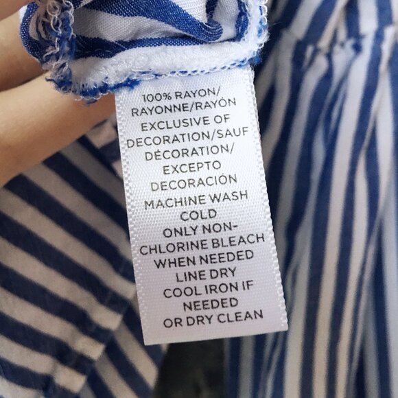 Loft Blue and White Pinstripe Flounce Sleeve Blouse - Picture 7 of 7